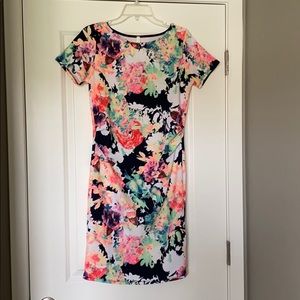 Neon navy floral fitted maternity dress